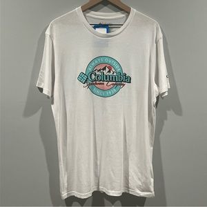 Men’s Columbia Short Sleeve White‎ Graphic Logo 100% Cotton T-shirt Sz Large NWT